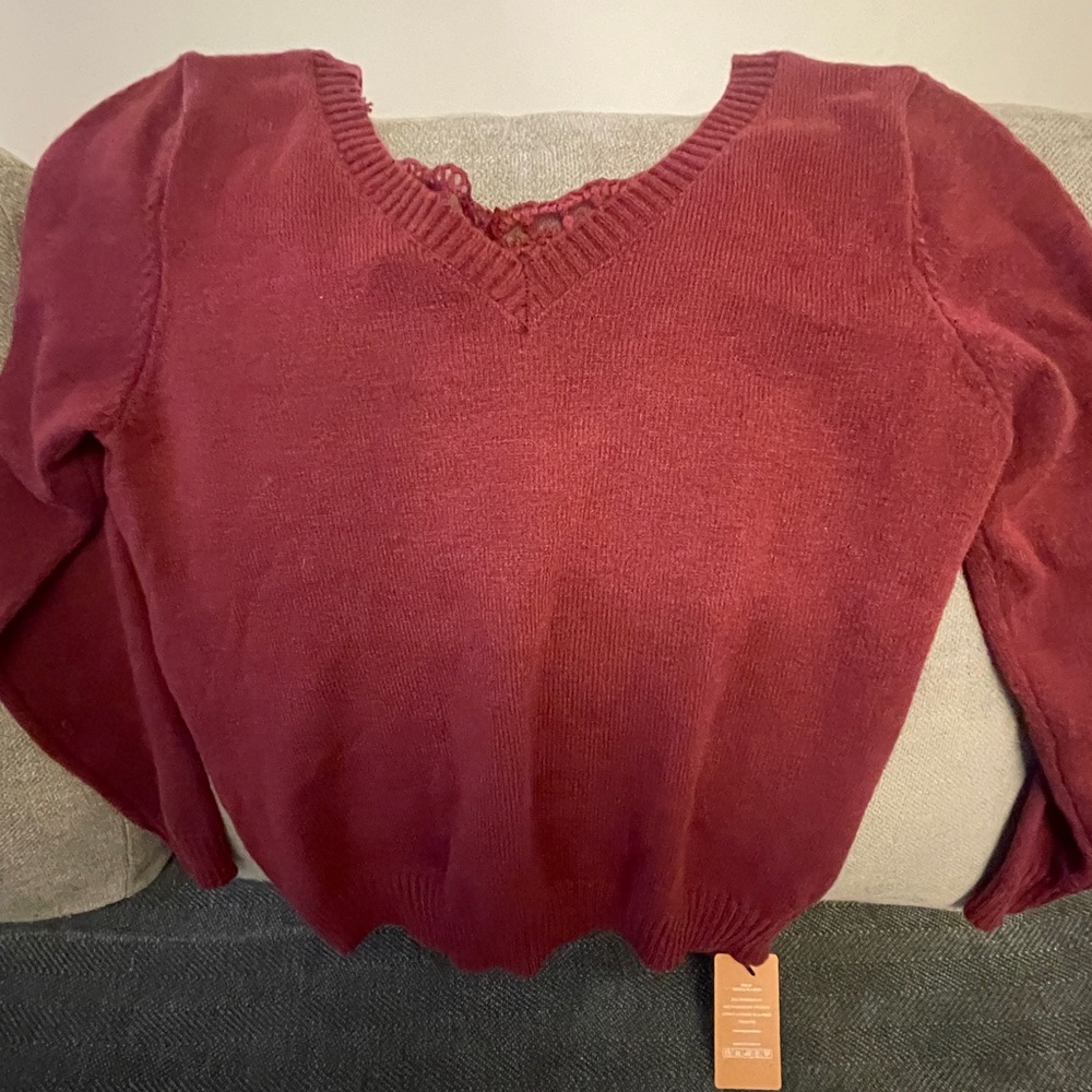 SHEIN Red V-Neck Sweater Soft Knit Long Sleeve
